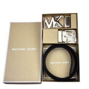 MICHAEL KORS 4-in-1 Reversible Belt. Black‎ Solid Leather and Canvas Logo. NEW!